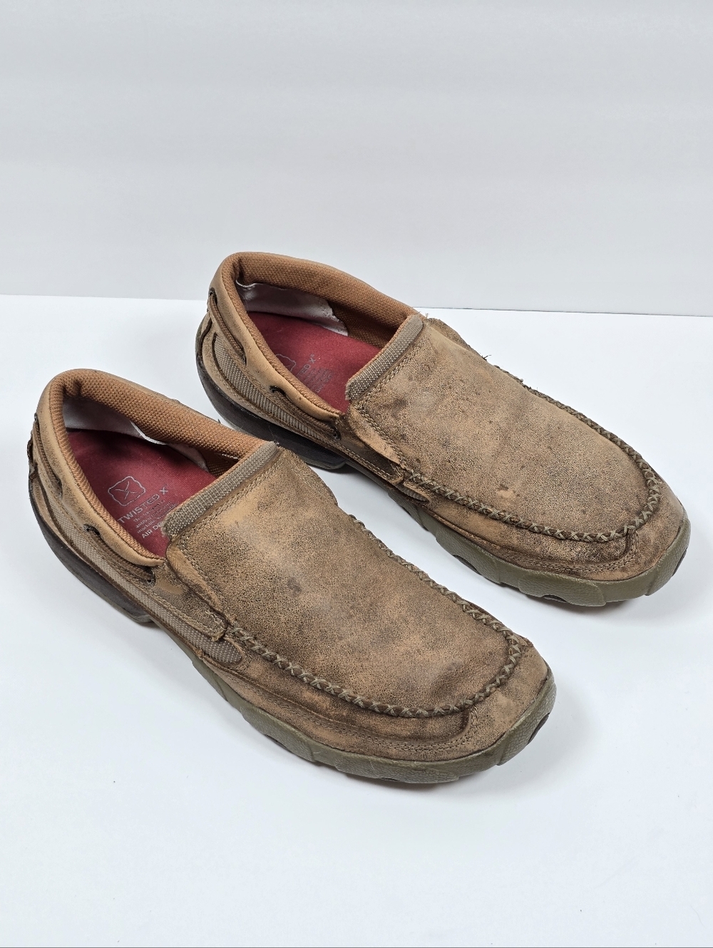 Twisted X Men's Driving Moc Brown Distressed Leather Slip On Loafers 10.5W
